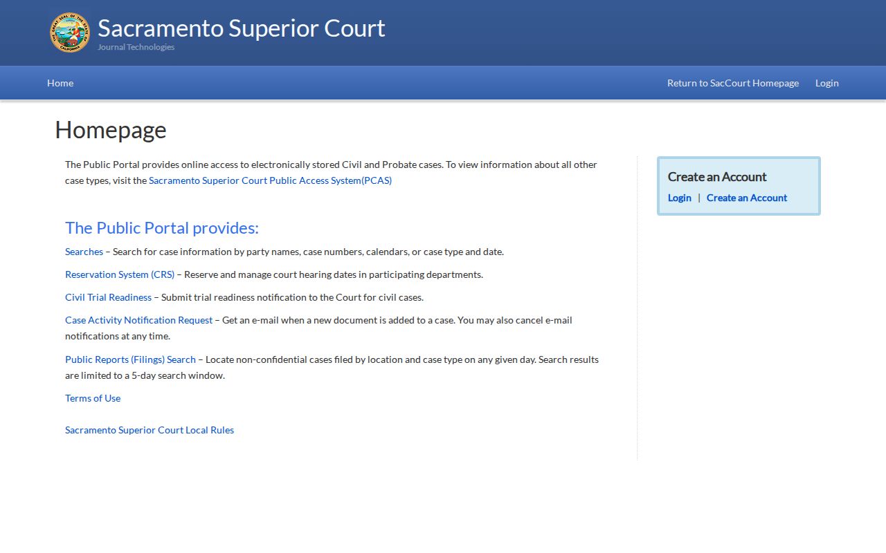Sacramento County people search civil probate court portal