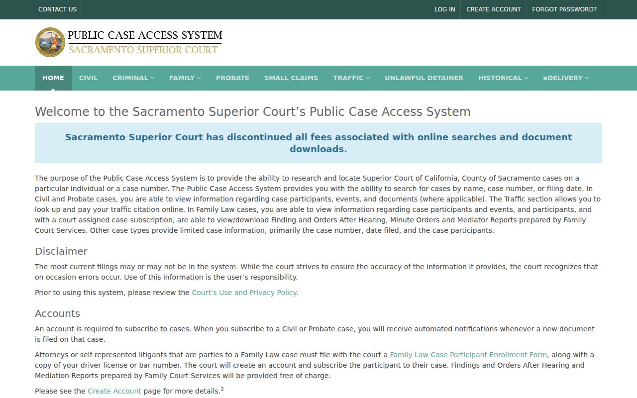 Sacramento County people search Superior Court case access