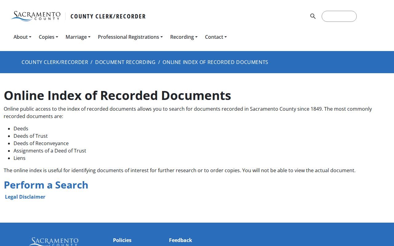 Sacramento County people search recorded document overview