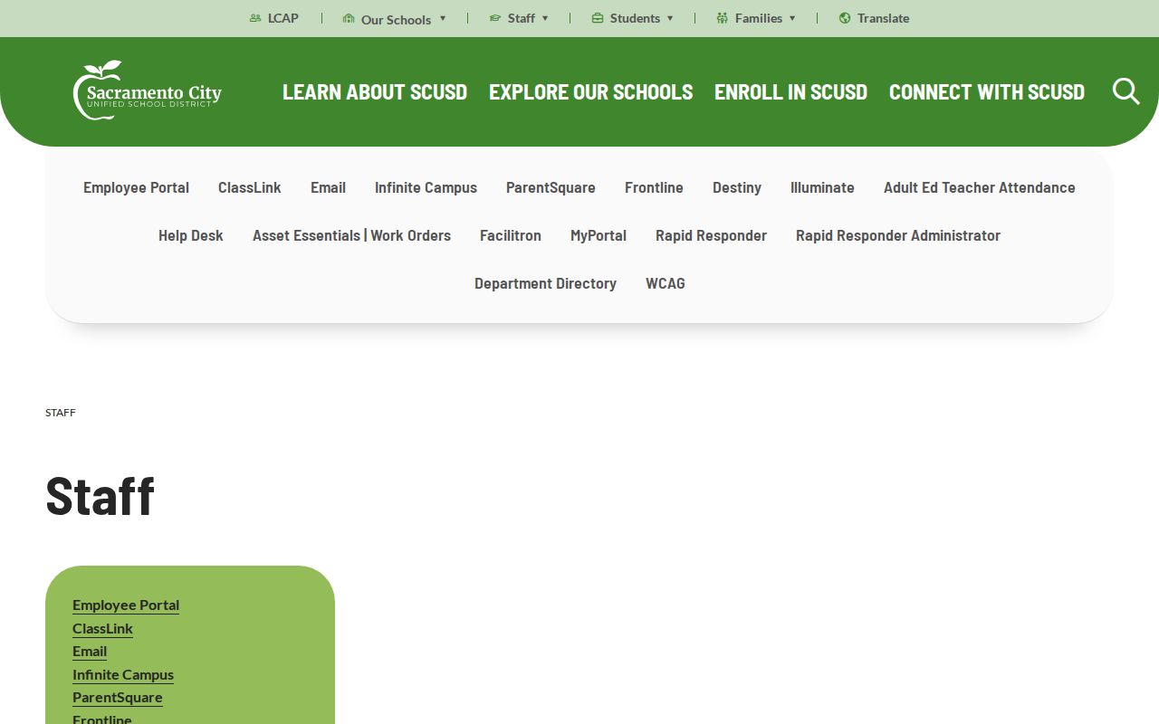 Sacramento County people directories SCUSD staff contact page