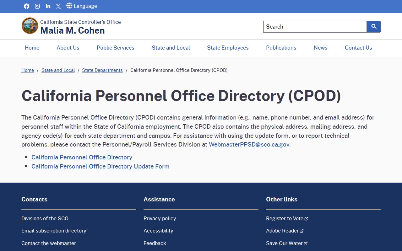 Sacramento County people directories California Personnel Office Directory