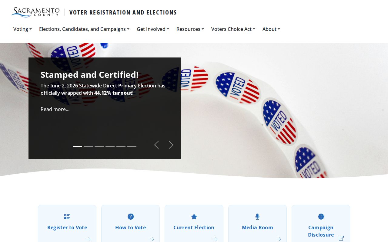 Sacramento County voter registration elections office homepage