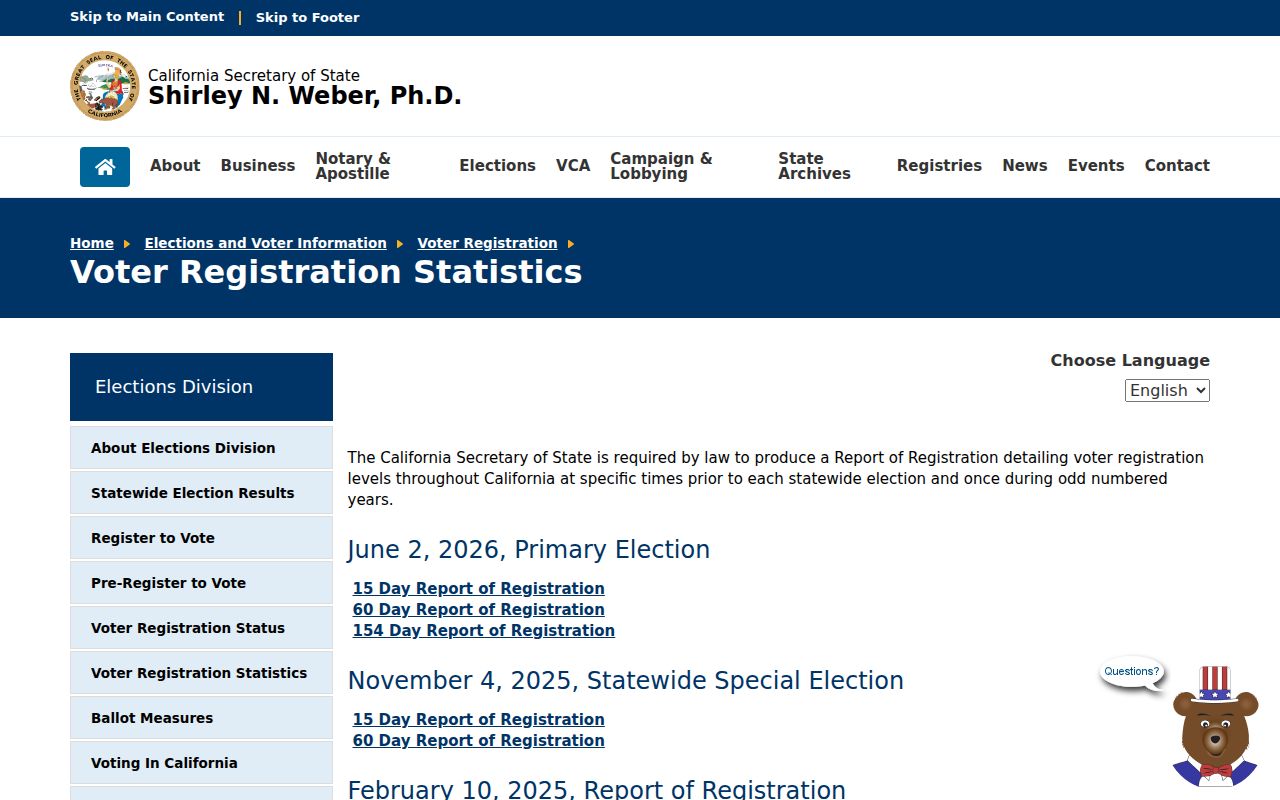 Sacramento County voter registration statistics source